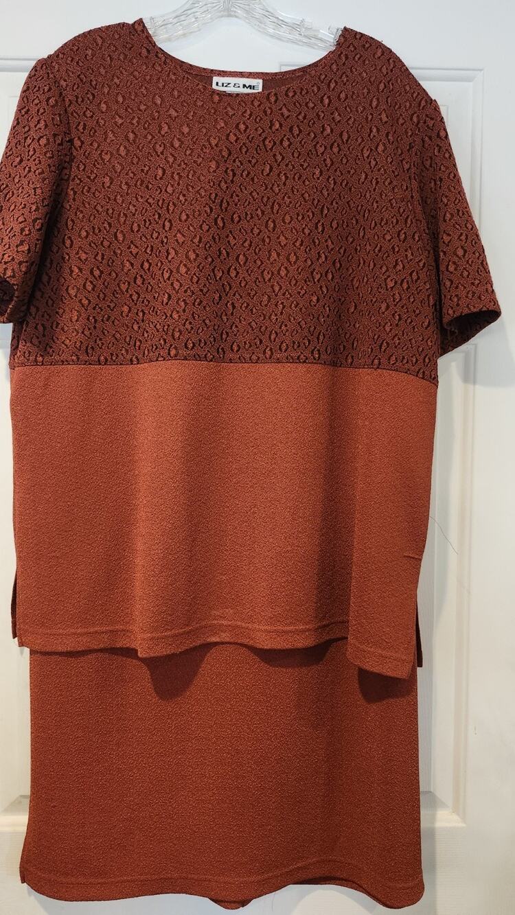 Liz & Me Plus Size 2X 2Piece Dress Set Rust Orange Made in USA Vintage Knit #257